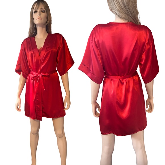 Secret Treasures Vintage Lingerie Set Robe Chemise Nightgown Slip Slippery Satin - Picture 13 of 16